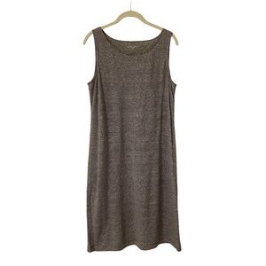 Eileen Fisher Brown Striped Linen Dress Small Sleeveless Breathable Beach